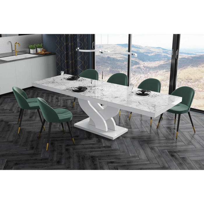 Maxima House Modern Glossy Dining Table Bella with 2 Self-Starting Leaves