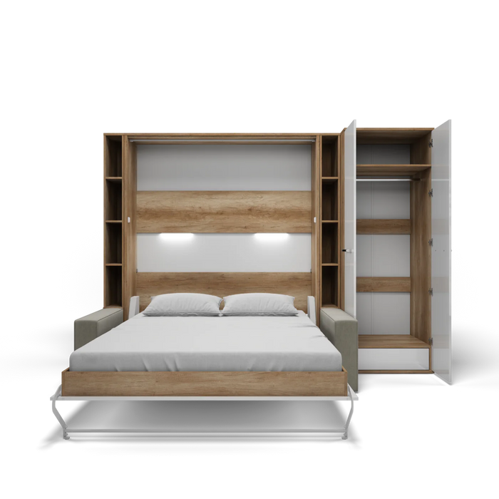 Maxima House Vertical Queen Size Murphy Bed Invento with Sofa, Two Cabinets and Wardrobe