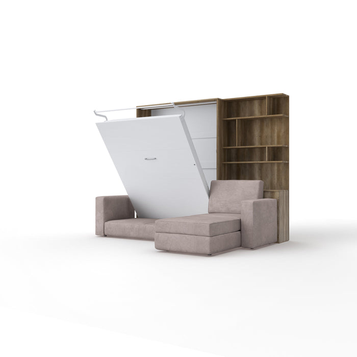 Maxima House Murphy bed European Full XL Vertical with a Sectional Sofa and a Bookcase Invento IN001/17OW-LB