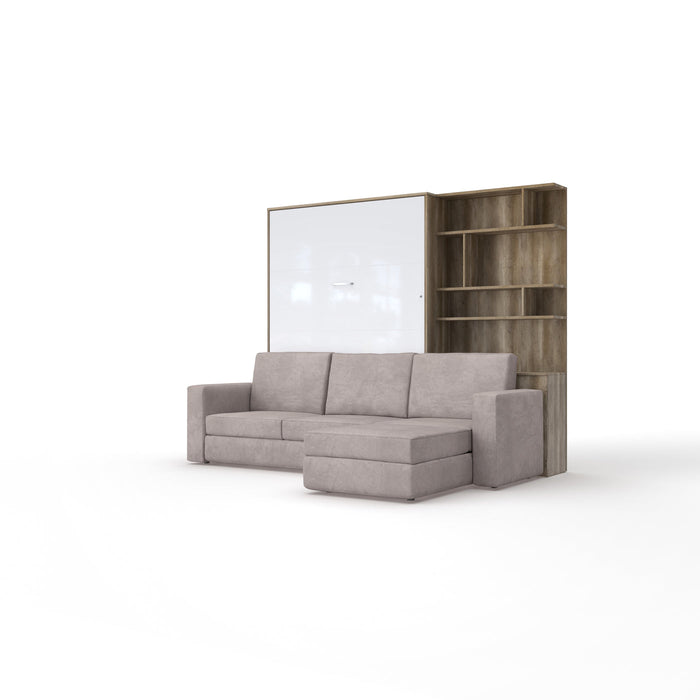 Maxima House Murphy bed European Full XL Vertical with a Sectional Sofa and a Bookcase Invento IN001/17OW-LB