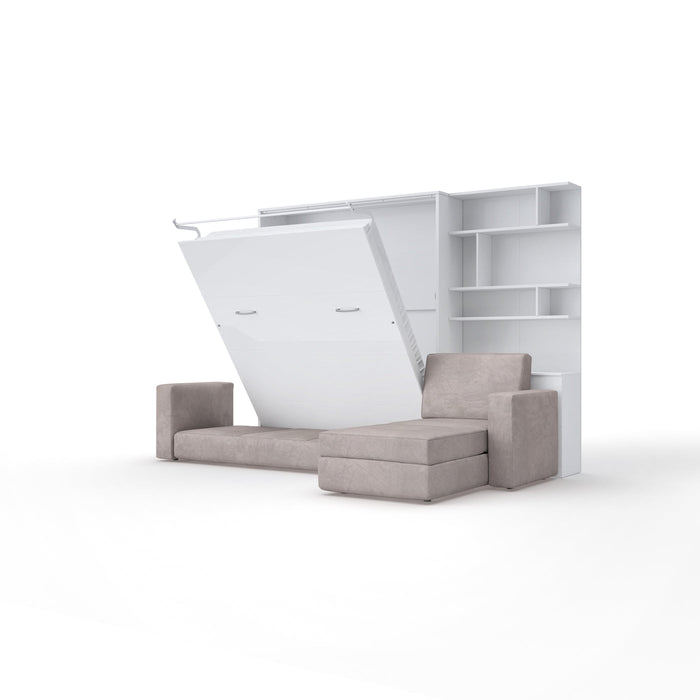 Maxima House Murphy bed European Full XL Vertical with a Sectional Sofa and a Bookcase Invento IN001/17W-LB