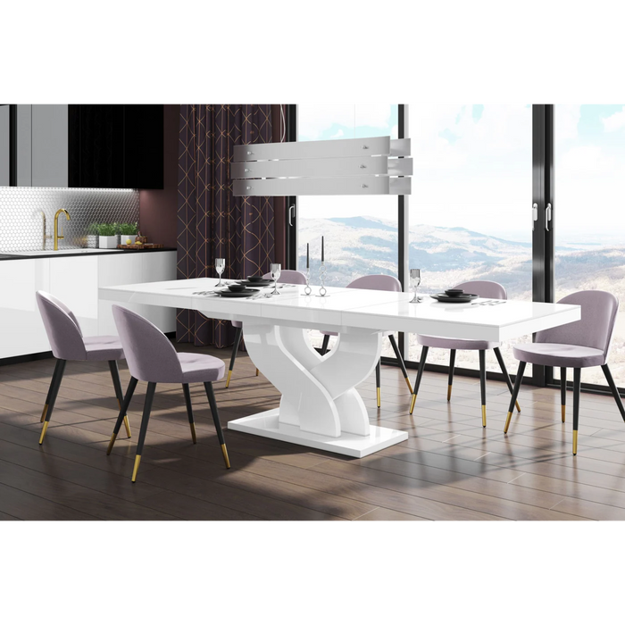 Maxima House Modern Glossy Dining Table Bella with 2 Self-Starting Leaves