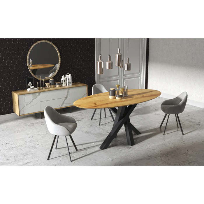 Maxima House Solid Oak Wood Dining Table Alisa with Metal Legs