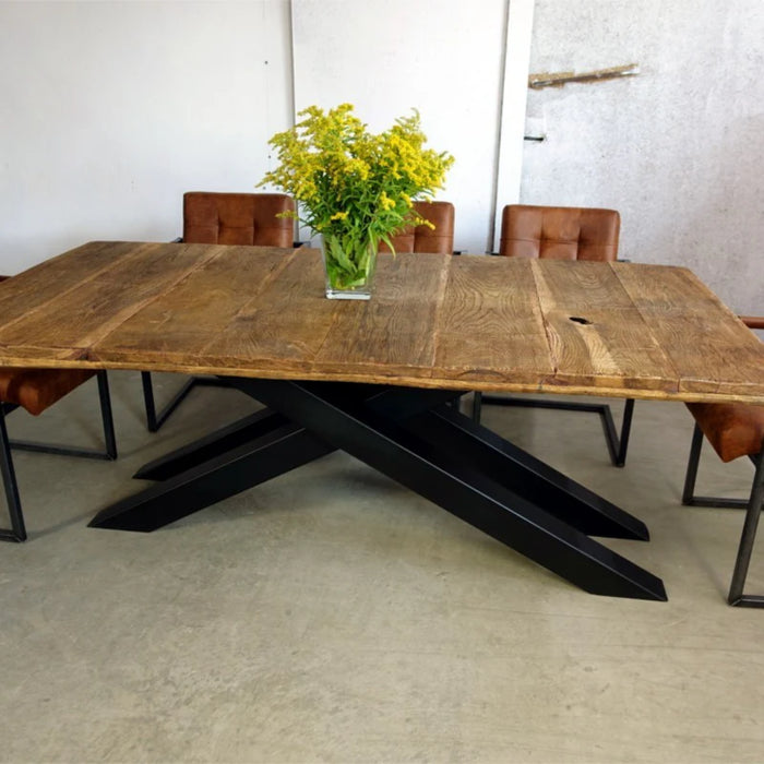 Maxima House Otto Oak Wood Dining Table with Metal Legs