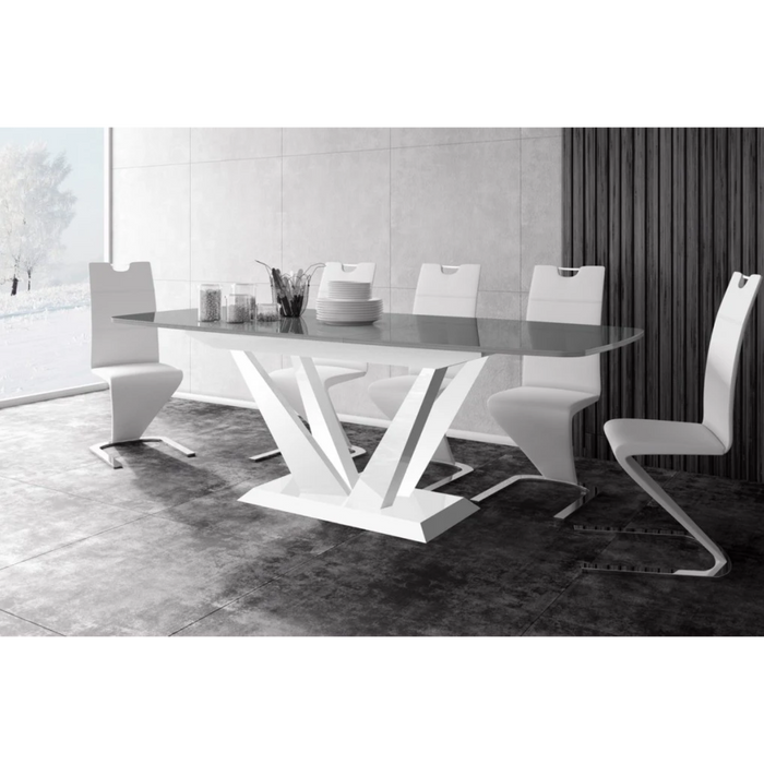 Maxima House Dining Set Feto 7 Pcs. Modern Glossy Dining Table with 2 Self-Starting Leaves Plus 6 Chairs