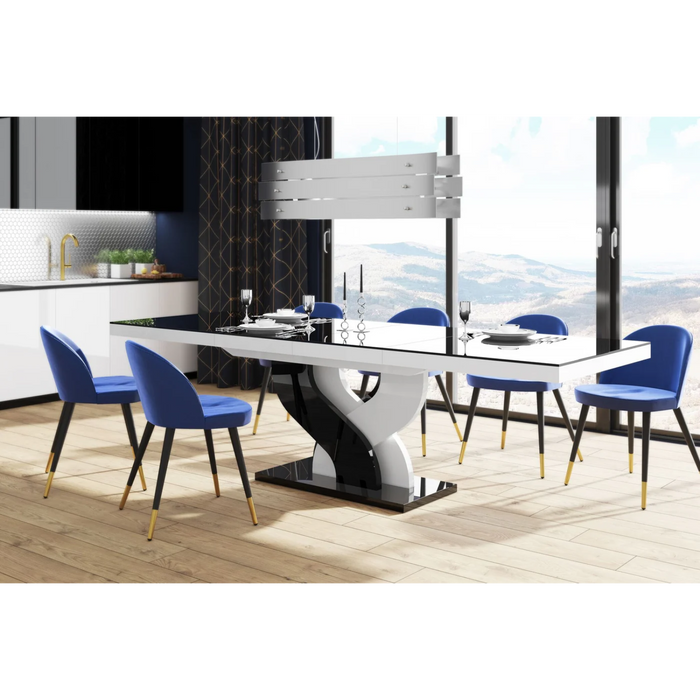 Maxima House Modern Glossy Dining Table Bella with 2 Self-Starting Leaves