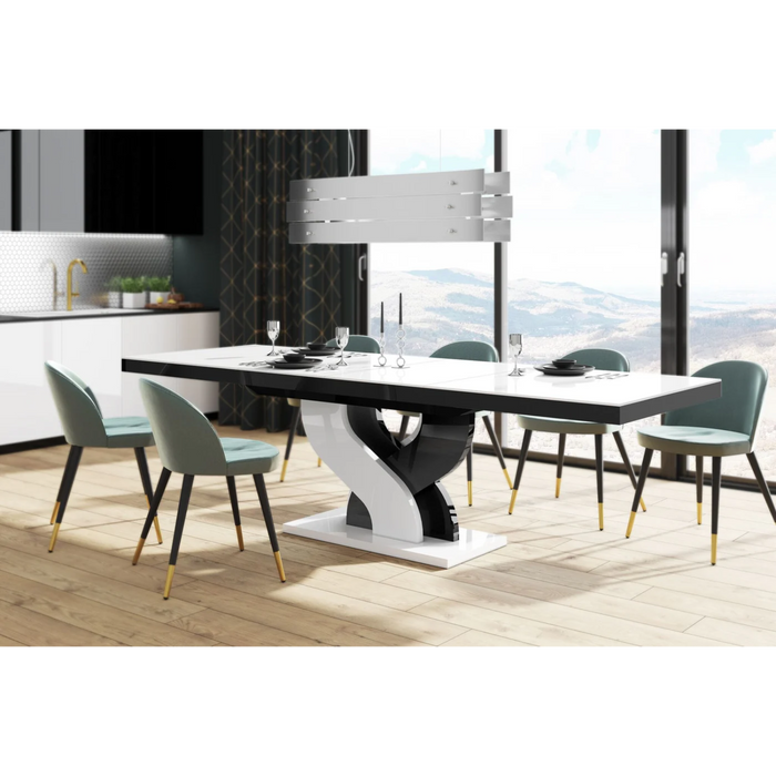 Maxima House Modern Glossy Dining Table Bella with 2 Self-Starting Leaves