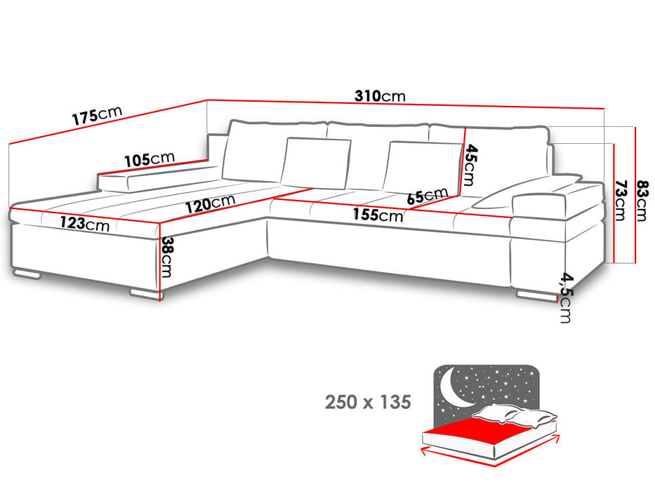 Maxima House MABEL Sectional Sleeper Sofa MIR041