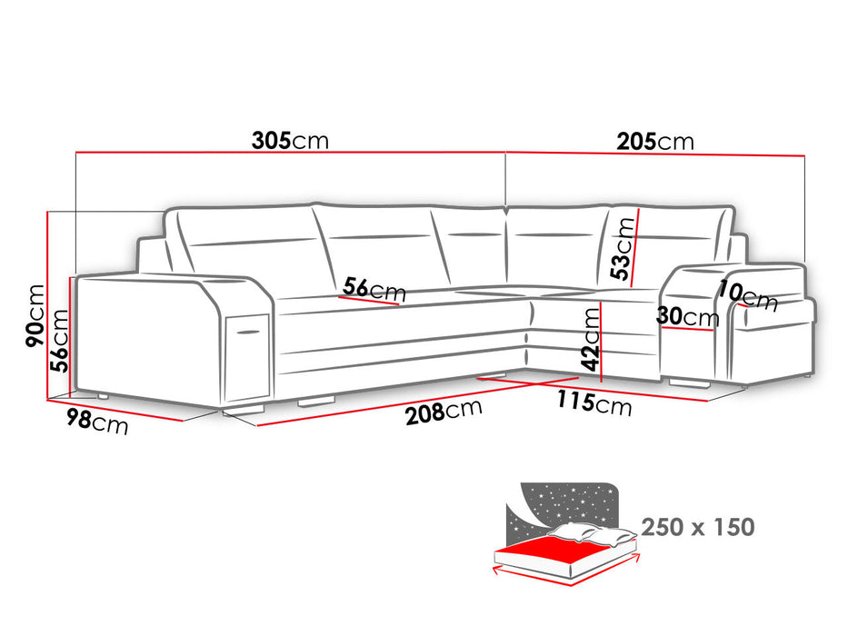 Maxima House Sectional FULL XL Sleeper Sofa MAGNUS S with storage MIR042